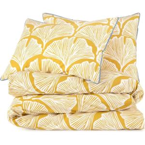 imageFeather Palm 144 Thread Count 100 Cotton Percale Fun Soft Cozy Easy Care Vibrant Floral Pattern Printed Comforter Set Yellow KingYellow