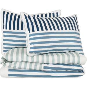 imageNovogratz By Utica Painterly Stripe 144 Thread Count 100 Cotton Percale Fun Soft Cozy Easy Care Vibrant Stripe Pattern Printed Comforter Set Pink TwinTwin XLBlue