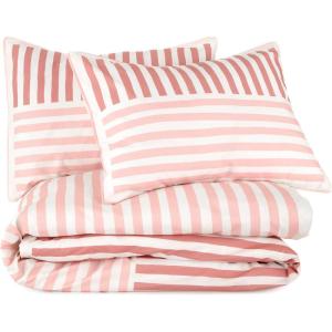 imageNovogratz By Utica Painterly Stripe 144 Thread Count 100 Cotton Percale Fun Soft Cozy Easy Care Vibrant Stripe Pattern Printed Comforter Set Pink TwinTwin XLPink