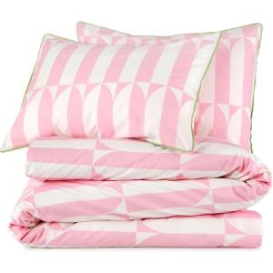 imageNovogratz By Utica Waverly Tile 144 Thread Count 100 Cotton Percale Fun Soft Cozy Easy Care Vibrant Geometric Pattern Printed Comforter Set Pink KingWhite