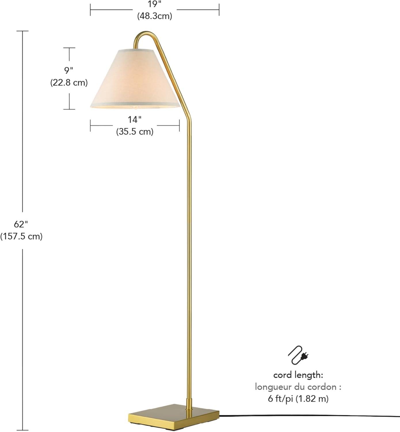 imageGlobe 61000150 60quot Floor Lamp Antique Brass Finish Beige Fabric Shade MidCentury Modern Standing Lamp E26 Base Sustainable Design for Living Rooms and BedroomsMatte Brass  OffWhite Fabric Shade