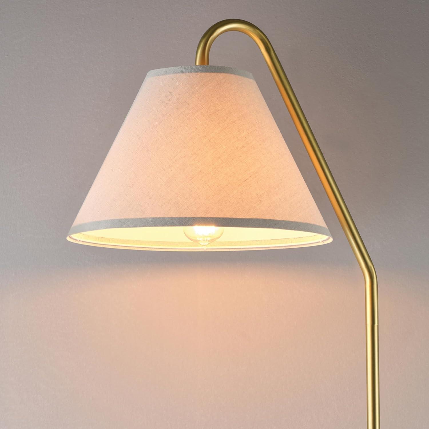 imageGlobe 61000150 60quot Floor Lamp Antique Brass Finish Beige Fabric Shade MidCentury Modern Standing Lamp E26 Base Sustainable Design for Living Rooms and BedroomsMatte Brass  OffWhite Fabric Shade
