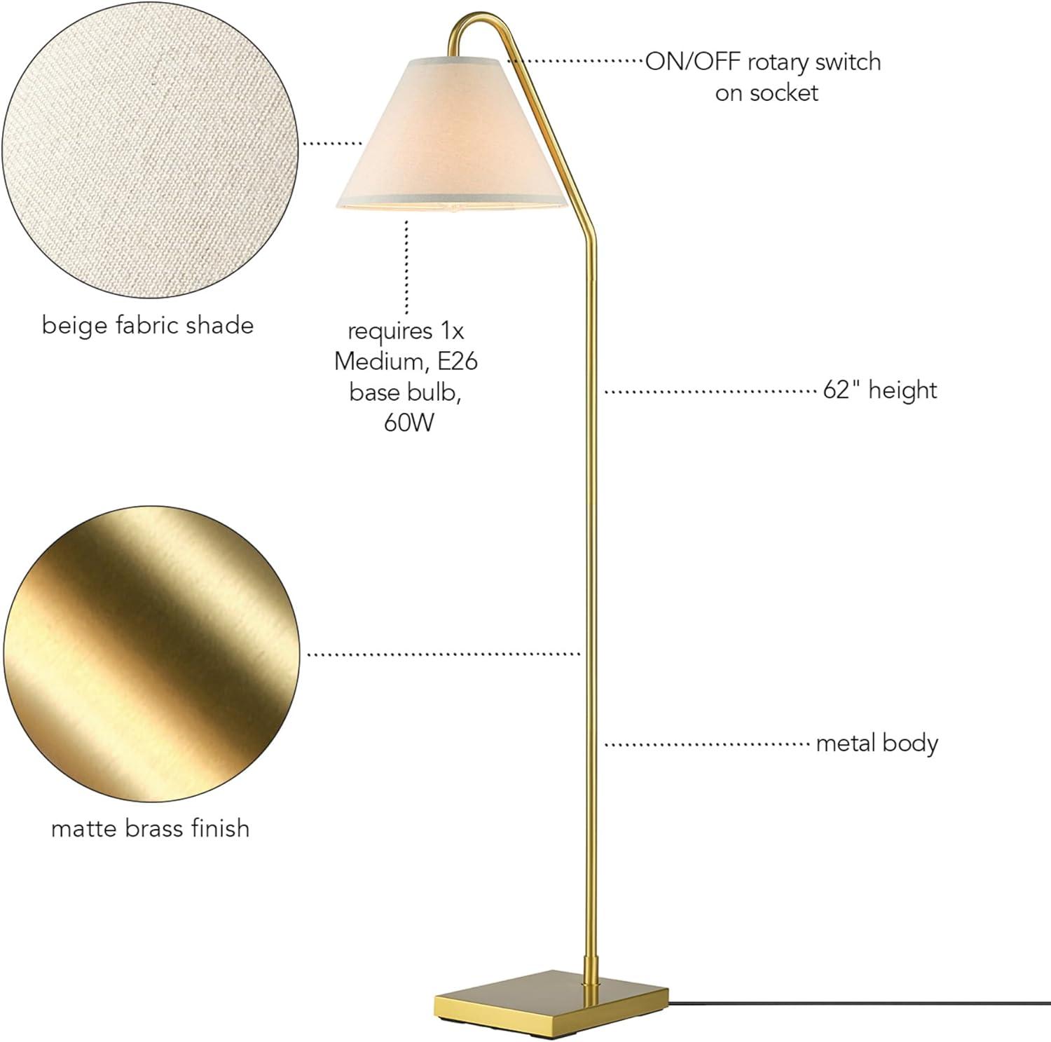 imageGlobe 61000150 60quot Floor Lamp Antique Brass Finish Beige Fabric Shade MidCentury Modern Standing Lamp E26 Base Sustainable Design for Living Rooms and BedroomsMatte Brass  OffWhite Fabric Shade