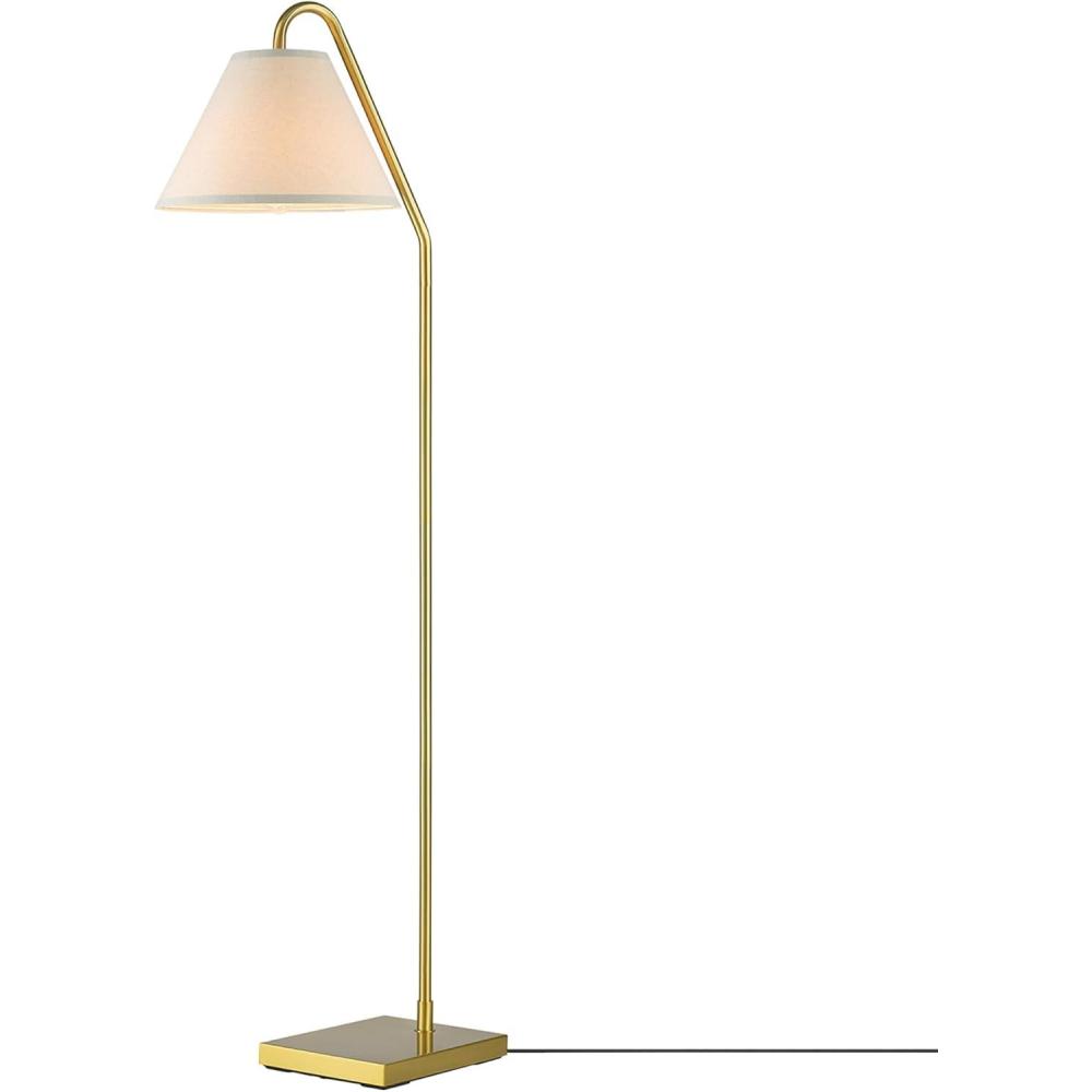 imageGlobe 61000150 60quot Floor Lamp Antique Brass Finish Beige Fabric Shade MidCentury Modern Standing Lamp E26 Base Sustainable Design for Living Rooms and BedroomsMatte Brass  OffWhite Fabric Shade