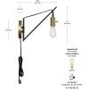 imageGLOBE Electric 51343 1Light Plugin or Hardwire Wall Sconce Bronze Finish Brass Accents 6ft Black Woven Fabric Cord Flat Plug Socket Rotary OnOff Switch Bulb Not Included12 Pack of 2