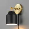 imageGLOBE Electric 51374 Cleo 1Light Plugin or Hardwire Wall Sconce Matte Antique Brass Accents Black Cloth Cord 1444Black  Sacha