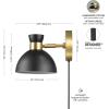 imageGLOBE Electric 51374 Cleo 1Light Plugin or Hardwire Wall Sconce Matte Antique Brass Accents Black Cloth Cord 1444Brass  Matte Black