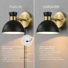 imageGLOBE Electric 51374 Cleo 1Light Plugin or Hardwire Wall Sconce Matte Antique Brass Accents Black Cloth Cord 1444Brass  Matte Black