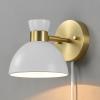 imageGLOBE Electric 51374 Cleo 1Light Plugin or Hardwire Wall Sconce Matte Antique Brass Accents Black Cloth Cord 1444Brass  Matte White