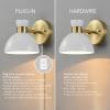 imageGLOBE Electric 51374 Cleo 1Light Plugin or Hardwire Wall Sconce Matte Antique Brass Accents Black Cloth Cord 1444Brass  Matte White