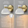 imageGLOBE Electric 51374 Cleo 1Light Plugin or Hardwire Wall Sconce Matte Antique Brass Accents Black Cloth Cord 1444Brass  Matte White