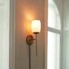 imageGLOBE Electric 51635 1Light Plugin or Hardwire Wall Sconce Soft Matte Brass Opal Glass Shade Lights for Bedroom Kitchen Sconces Lighting Living Room Bulb Not Included Mounted Bedside Lamp