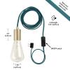 imageGLOBE Electric 69997 Emile 1Light Plugin Exposed Pendant 15ft Teal Cloth Cord inLine OnOff Rocker Switch Brass Socket 180 Bulb Not Included