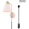 imageGLOBE Electric Cleo 1Light Plugin or Hardwire Wall Sconce Blush Pink Matte Brass Accents Black Cloth Cord Bulb Not Included