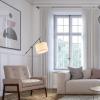 imageGLOBE Electric Novogratz x Harrington 65quot Floor Lamp 2Tone Faux Wood Base White Fabric Shade Socket Rotary Switch 67225Matte Black