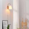 imageGLOBE Electric x Novogratz 65000053 1Light Hardwire or Plugin Wall Sconce Matte Brass White Textured Shade Arched Arm Lighting Home Decor Lights for Bedroom Plug in