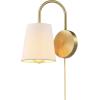 imageGLOBE Electric x Novogratz 65000053 1Light Hardwire or Plugin Wall Sconce Matte Brass White Textured Shade Arched Arm Lighting Home Decor Lights for Bedroom Plug in