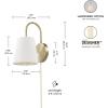 imageGLOBE Electric x Novogratz 65000053 1Light Hardwire or Plugin Wall Sconce Matte Brass White Textured Shade Arched Arm Lighting Home Decor Lights for Bedroom Plug in
