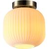 imageGLOBE Novogratz x Electric 66000085 Novogratz x 2Light Matte Brass Flush Mount Ceiling Light with OffWhite Pleated Fabric ShadeMatte Brass  Ribbed Shade