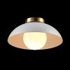 imageGLOBE Novogratz x Electric 66000085 Novogratz x 2Light Matte Brass Flush Mount Ceiling Light with OffWhite Pleated Fabric ShadeMatte White  Opal Shade