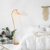 imageGlobe 61000150 60quot Floor Lamp Antique Brass Finish Beige Fabric Shade MidCentury Modern Standing Lamp E26 Base Sustainable Design for Living Rooms and BedroomsFaux Wood  white shade