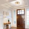 imageGlobe Electric 60616 2Light Flush Mount Ceiling Light Matte Brass Clear Glass Shade E26 Bulb Bedroom Lights for Ceiling Ceiling Light Fixture Light Fixtures Ceiling Mount Bulb Not IncludedSoft Gold
