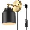 imageGLOBE Electric 51374 Cleo 1Light Plugin or Hardwire Wall Sconce Matte Antique Brass Accents Black Cloth Cord 1444Black  Sacha