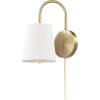 imageGLOBE Electric x Novogratz 65000053 1Light Hardwire or Plugin Wall Sconce Matte Brass White Textured Shade Arched Arm Lighting Home Decor Lights for Bedroom Plug in