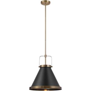 imageGLOBE 65844 Sophia 1Light Pendant Lighting Matte Black Matte Brass Accents Bulb Not Included