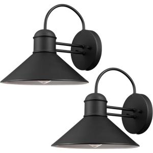 imageGLOBE Electric 44388 11quot OutdoorIndoor Wall Sconce Matte White Finish BarnyardStyle Shade Weather Resistant Modern Farmhouse Exterior LightBlack  Sebastien