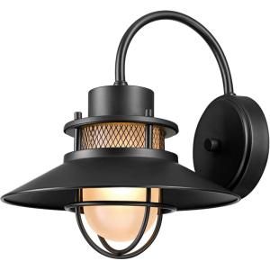 imageGLOBE Electric 44388 11quot OutdoorIndoor Wall Sconce Matte White Finish BarnyardStyle Shade Weather Resistant Modern Farmhouse Exterior LightMatte Black  Liam