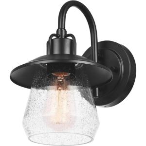 imageGLOBE Electric 44388 11quot OutdoorIndoor Wall Sconce Matte White Finish BarnyardStyle Shade Weather Resistant Modern Farmhouse Exterior LightMatte Black  Outdoor