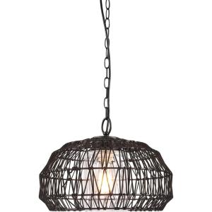 imageGLOBE Electric 44761 1Light Outdoor Plugin Pendant Light Plastic Rattan Shade Frosted Inner Shade Bronze Hanging Cord and Chain Kitchen Island Cafe Ceiling Hanging Light Bulb Not IncludedDiego Black