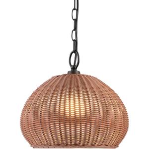 imageGLOBE Electric 44761 1Light Outdoor Plugin Pendant Light Plastic Rattan Shade Frosted Inner Shade Bronze Hanging Cord and Chain Kitchen Island Cafe Ceiling Hanging Light Bulb Not IncludedSalvador