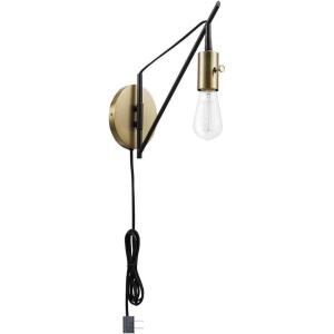 imageGLOBE Electric 51343 1Light Plugin or Hardwire Wall Sconce Bronze Finish Brass Accents 6ft Black Woven Fabric Cord Flat Plug Socket Rotary OnOff Switch Bulb Not Included12