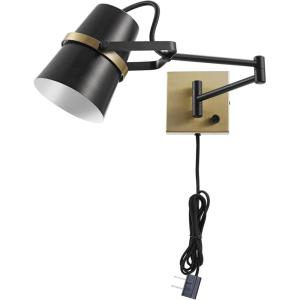 imageGLOBE Electric 51345 1Light Plugin or Hardwire Swing Arm Wall Sconce Matte Black Brass Accents 6ft Black Woven Fabric Cord Flat Plug Rotary OnOff Switch Wall Lighting Bulb Not IncludedMatte Black  Brass