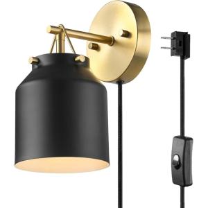 imageGLOBE Electric 51374 Cleo 1Light Plugin or Hardwire Wall Sconce Matte Antique Brass Accents Black Cloth Cord 1444Black  Sacha