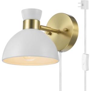 imageGLOBE Electric 51374 Cleo 1Light Plugin or Hardwire Wall Sconce Matte Antique Brass Accents Black Cloth Cord 1444Brass  Matte White