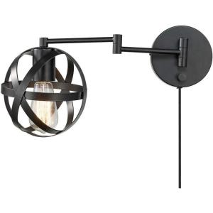 imageGLOBE Electric 51374 Cleo 1Light Plugin or Hardwire Wall Sconce Matte Antique Brass Accents Black Cloth Cord 1444Dark Bronze  Tatum