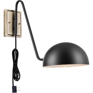 imageGLOBE Electric 51374 Cleo 1Light Plugin or Hardwire Wall Sconce Matte Antique Brass Accents Black Cloth Cord 1444Matte Black  Addison
