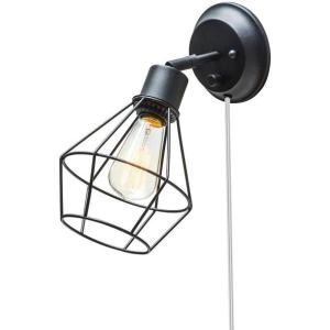 imageGLOBE Electric 51374 Cleo 1Light Plugin or Hardwire Wall Sconce Matte Antique Brass Accents Black Cloth Cord 1444Matte Black  Verdun