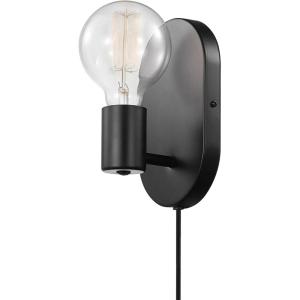 imageGLOBE Electric 51488 1Light Plugin or Hardwire Wall Sconce Matte Black 6ft Black Fabric Covered Cord Inline OnOff Rocker Switch Wall Lights for Bedroom Bulb Not Included