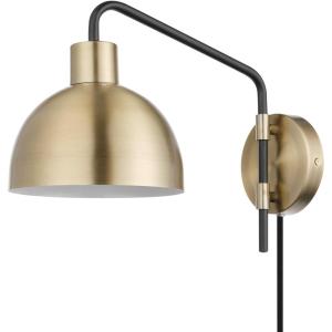 imageGLOBE Electric 51577 1Light Plugin or Hardwire Wall Sconce Matte Brass White Fabric Cord inLine OnOff Rocker Switch Kitchen Reading Essentials Bedroom Bedside Lamp LightingBrass  Dimitri