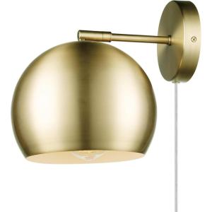 imageGLOBE Electric 51577 1Light Plugin or Hardwire Wall Sconce Matte Brass White Fabric Cord inLine OnOff Rocker Switch Kitchen Reading Essentials Bedroom Bedside Lamp LightingBrass  Willow
