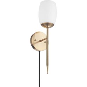 imageGLOBE Electric 51635 1Light Plugin or Hardwire Wall Sconce Soft Matte Brass Opal Glass Shade Lights for Bedroom Kitchen Sconces Lighting Living Room Bulb Not Included Mounted Bedside Lamp