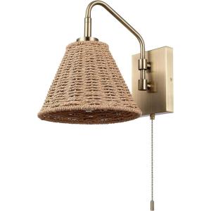 imageGLOBE Electric 65000052 Novogratz x 1Light Wall Sconce Matte Brass Finish Rattan Shade OnOff Pull Chain Switch Wall Lighting Kitchen Sconces Wall Lights for Living Room Home DcorEtienne