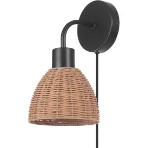 imageGLOBE Electric 65000052 Novogratz x 1Light Wall Sconce Matte Brass Finish Rattan Shade OnOff Pull Chain Switch Wall Lighting Kitchen Sconces Wall Lights for Living Room Home DcorBriar Black