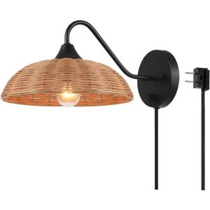 imageGLOBE Electric 65000052 Novogratz x 1Light Wall Sconce Matte Brass Finish Rattan Shade OnOff Pull Chain Switch Wall Lighting Kitchen Sconces Wall Lights for Living Room Home DcorBrittany