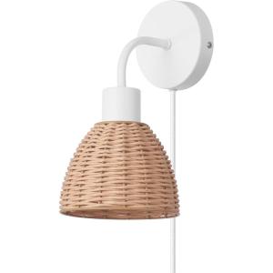 imageGLOBE Electric 65000052 Novogratz x 1Light Wall Sconce Matte Brass Finish Rattan Shade OnOff Pull Chain Switch Wall Lighting Kitchen Sconces Wall Lights for Living Room Home DcorBriar White