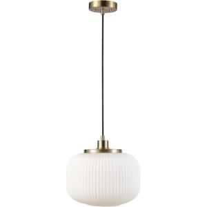 imageGLOBE Electric 65842 1Light Pendant Lighting Matte Brass Frosted Ribbed Glass Shade